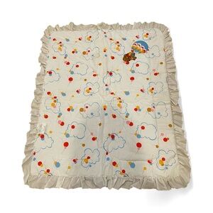 Vintage Sears Winnie the Pooh Quilt Crib Blanket Hot Air Balloon Throw Lovey